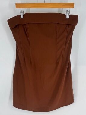 With Jean Brown Strapless Boned Mini Fold-over Bust Dress